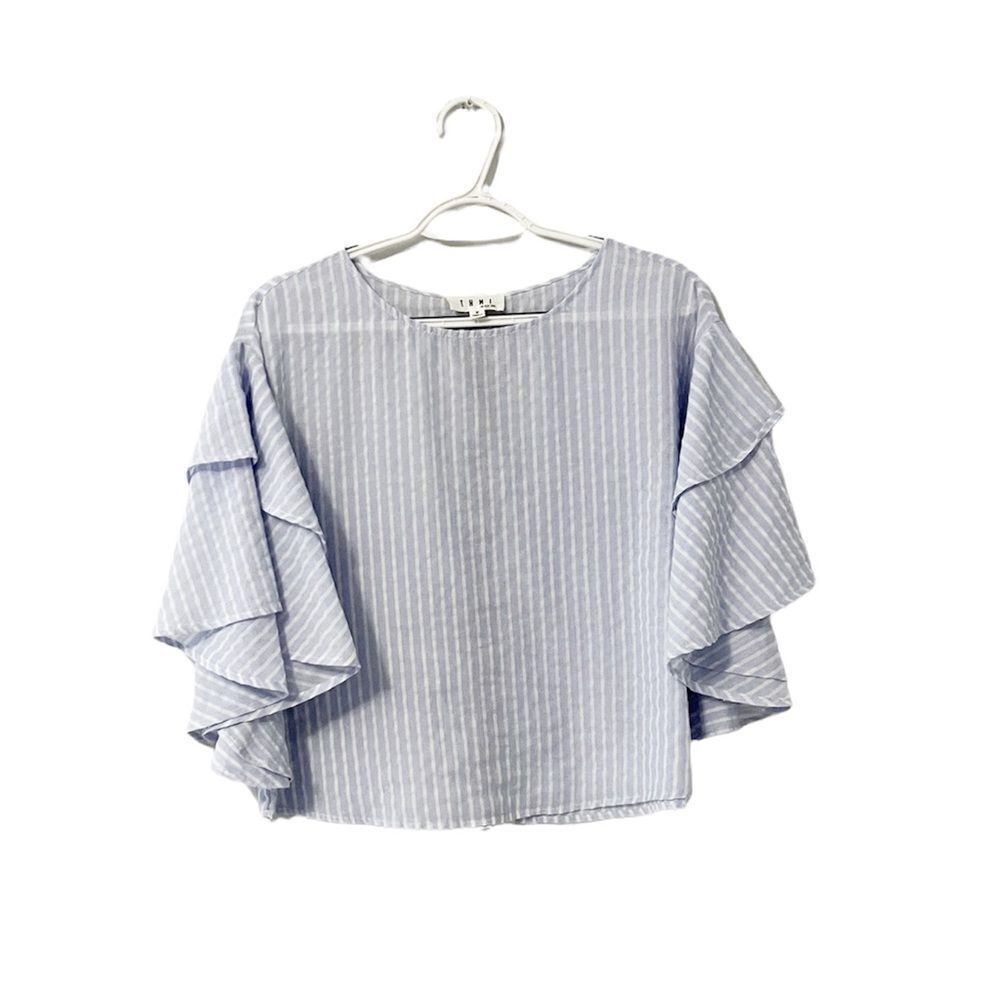 🟢THML Butterfly Sleeve Blouse Blue & White Stripes Size S